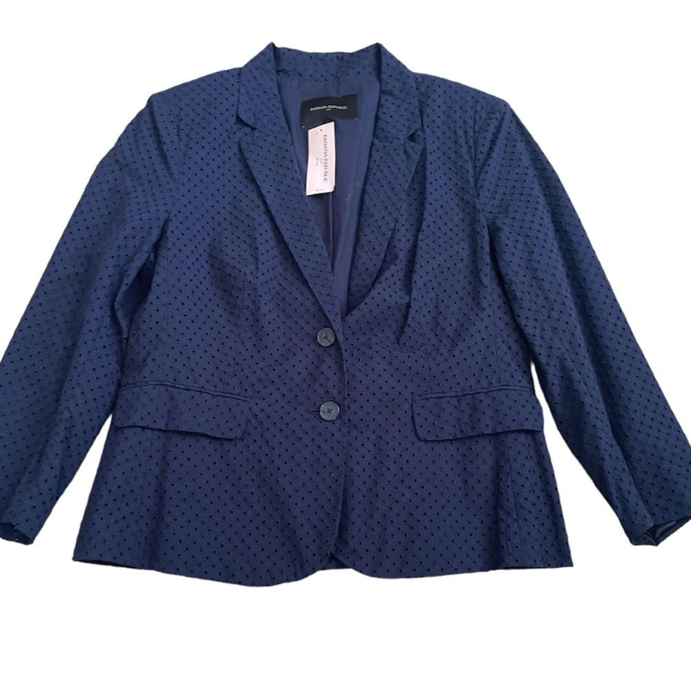 NWT Banana Republic 100% Cotton Eyelet Suit Jacket Size12 Navy Blue